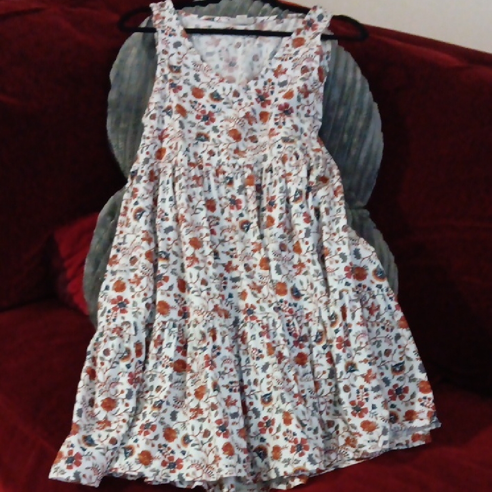 a.n.a Brown, Blue and Orange Scoop Neck Pleated Sundress